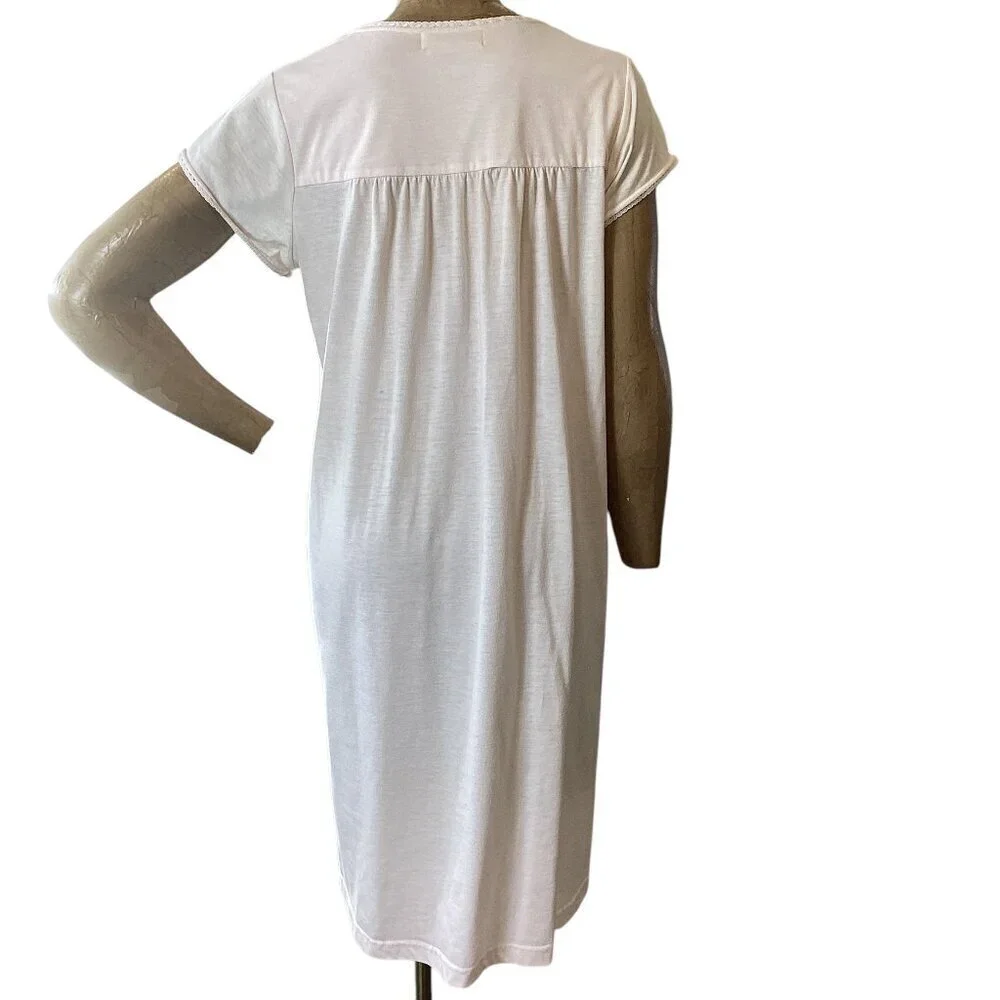 Vtg Miss Elaine 2 Piece Nightgown & Robe Set Embroidered Flowers S Pink #326E - Picture 10 of 12